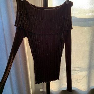 Cache long-sleeve beaded off the shoulder